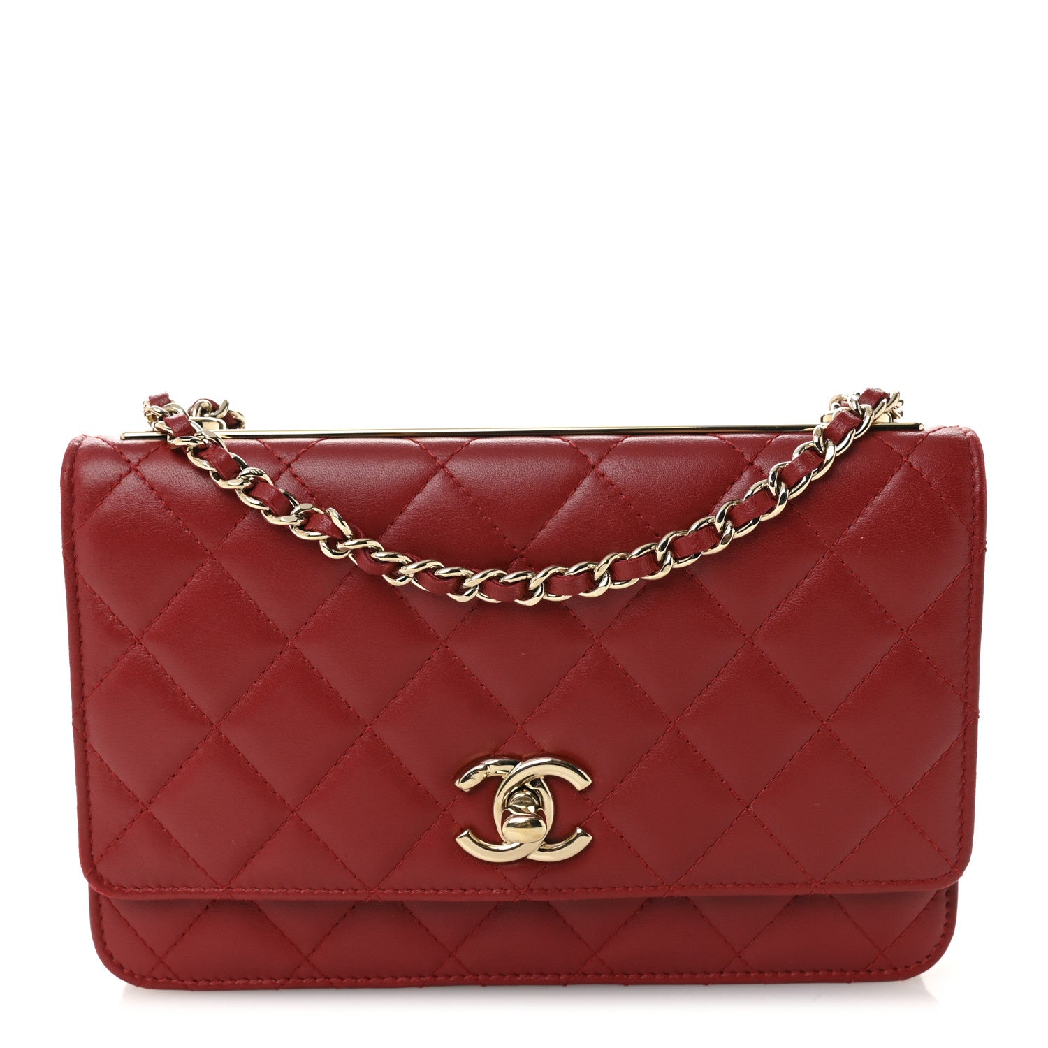 Chanel Lambskin Quilted Trendy CC Wallet On Chain WOC Red 1 of 12