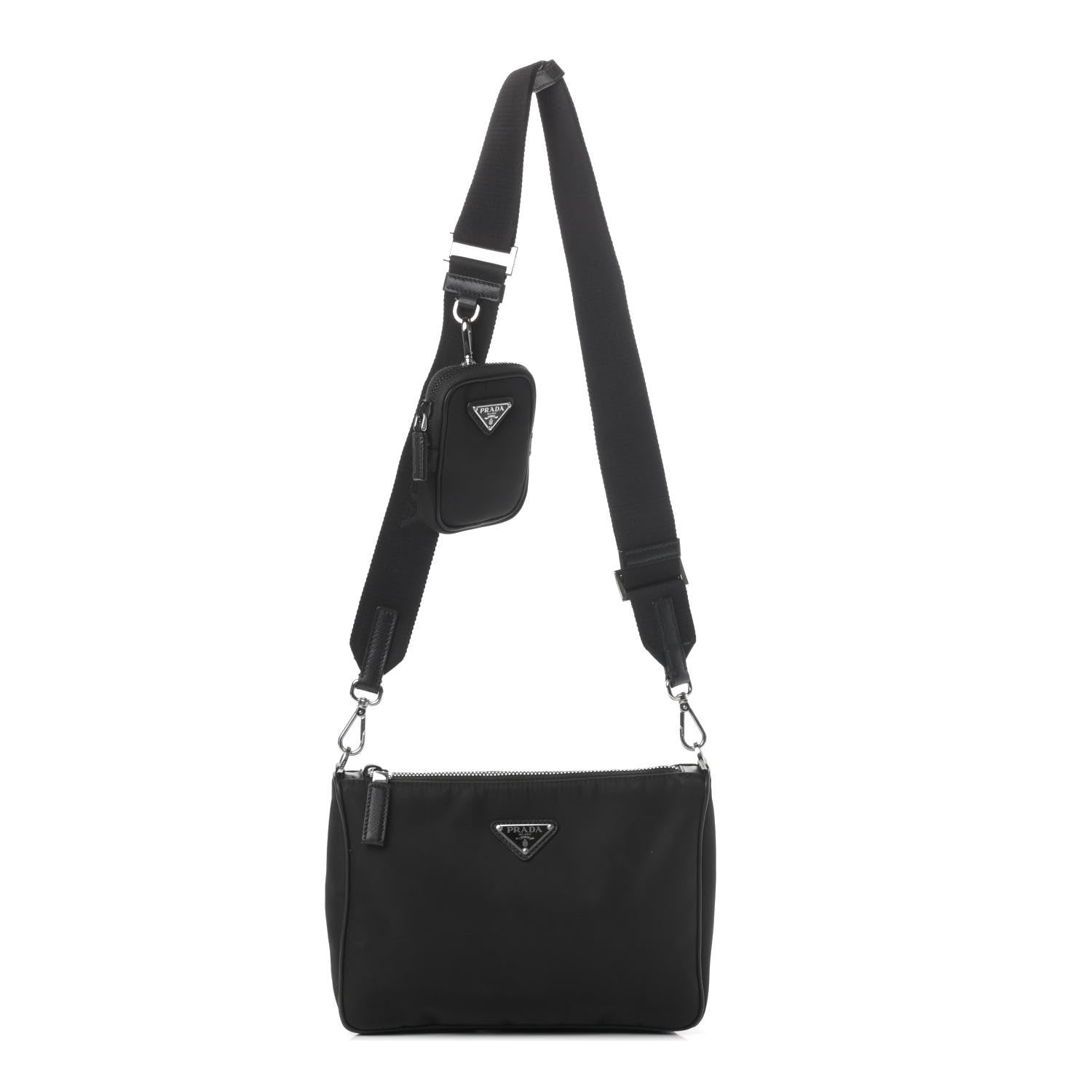 Prada Re-Nylon Saffiano Pocket Zippered Shoulder Bag Black 1 of 5