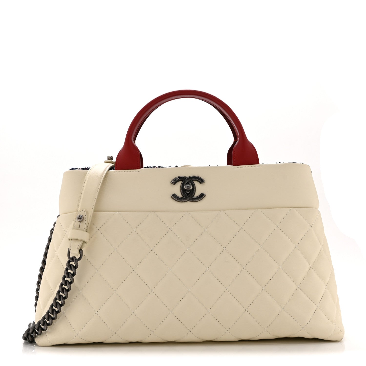 Chanel Calfskin Tweed Quilted Large Portobello Tote White Multicolor 1 of 10