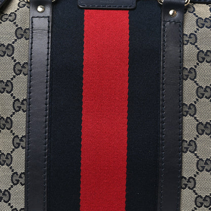 Gucci Monogram Selleria Calfskin Vintage Web Medium Boston Beige Blue 8 of 10