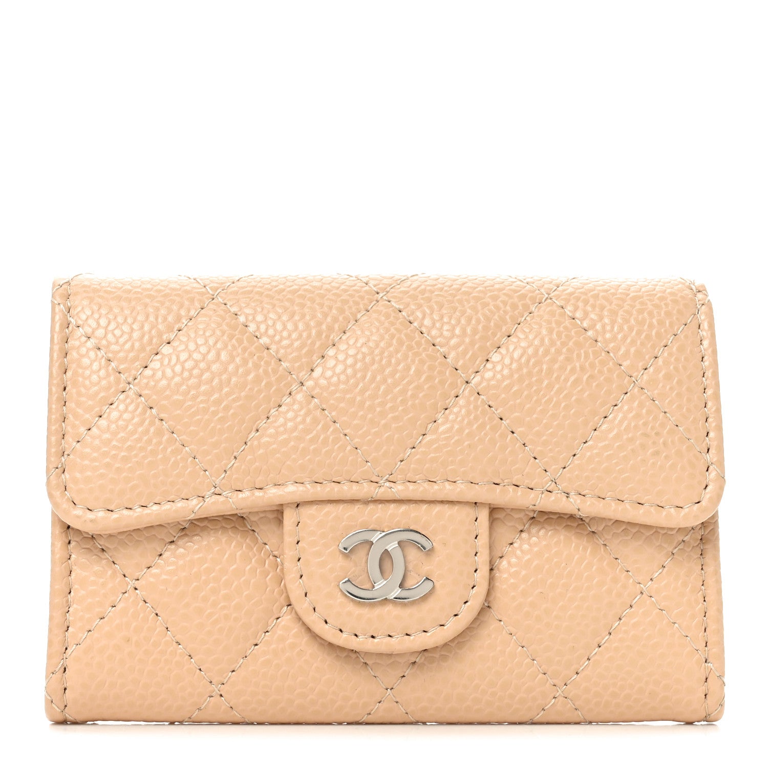 Chanel Caviar Quilted Flap Card Holder Wallet Beige 1 of 8