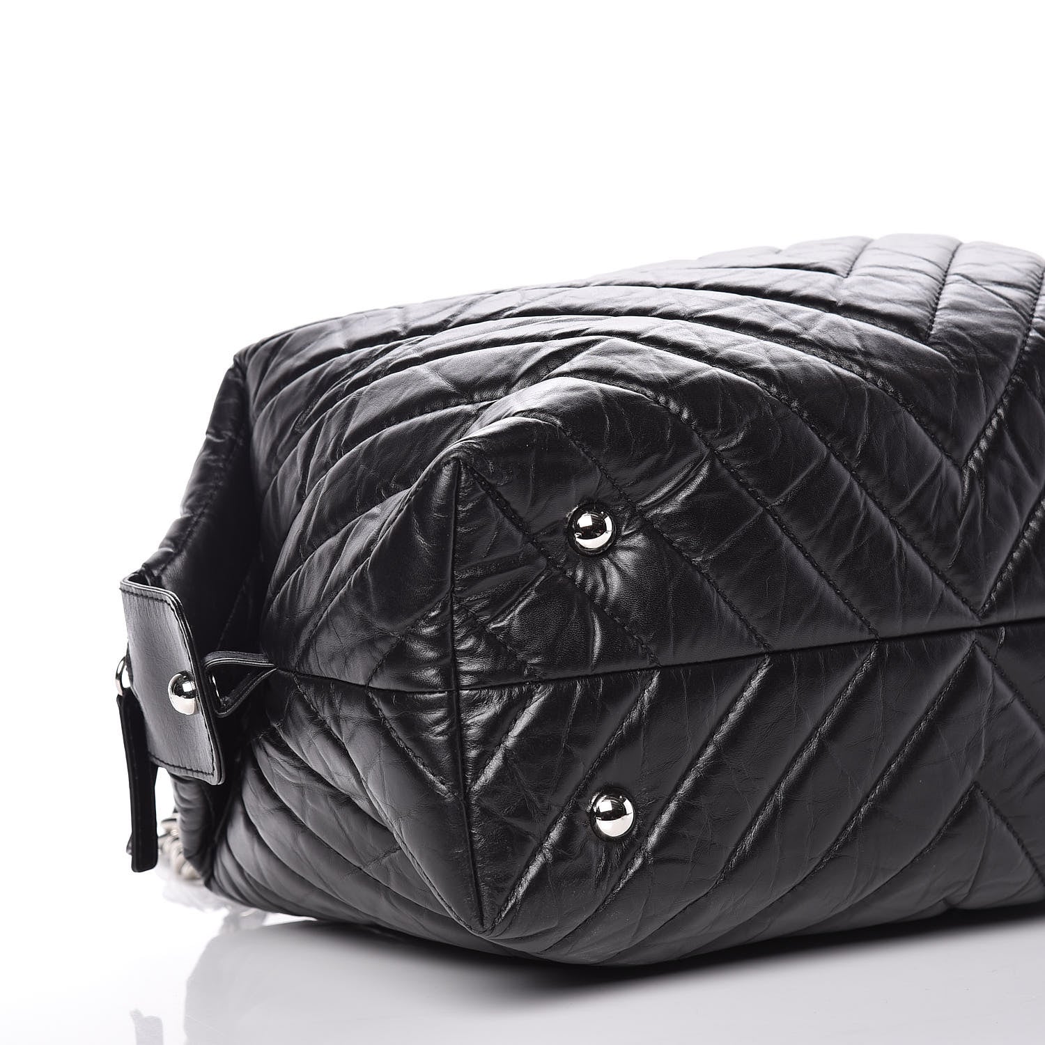 Chanel Aged Calfskin Chevron Quilted Bowling Bag Black 5 of 11