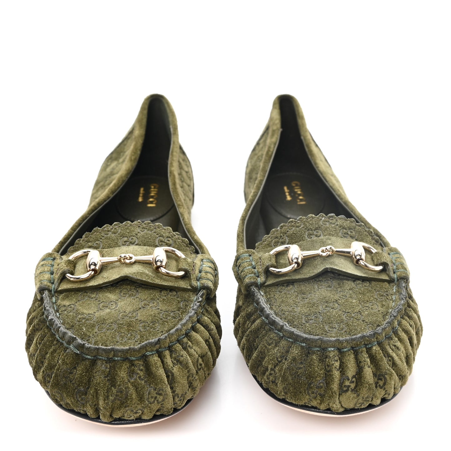 Suede Micro GG Horsebit Womens Kensington Moccasin Loafers 38.5 Green