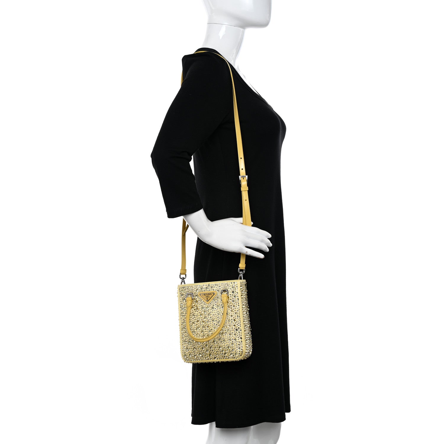 Prada Satin Crystal Metal Triangle Logo Small Double Handle Crossbody Tote Ananas 2 of 11
