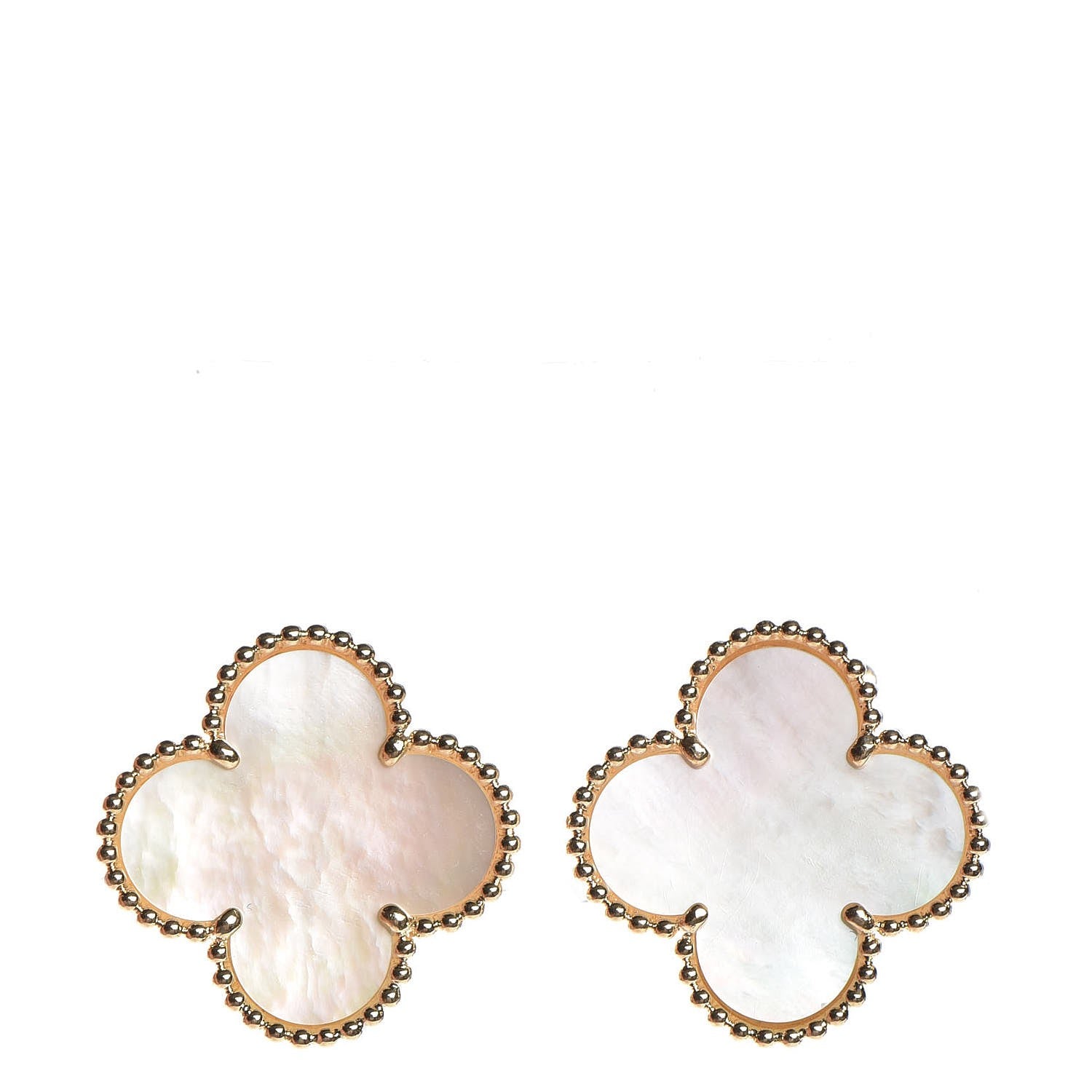 Van Cleef & Arpels 18K Yellow Gold Mother of Pearl Vintage Alhambra Earrings 1 of 4