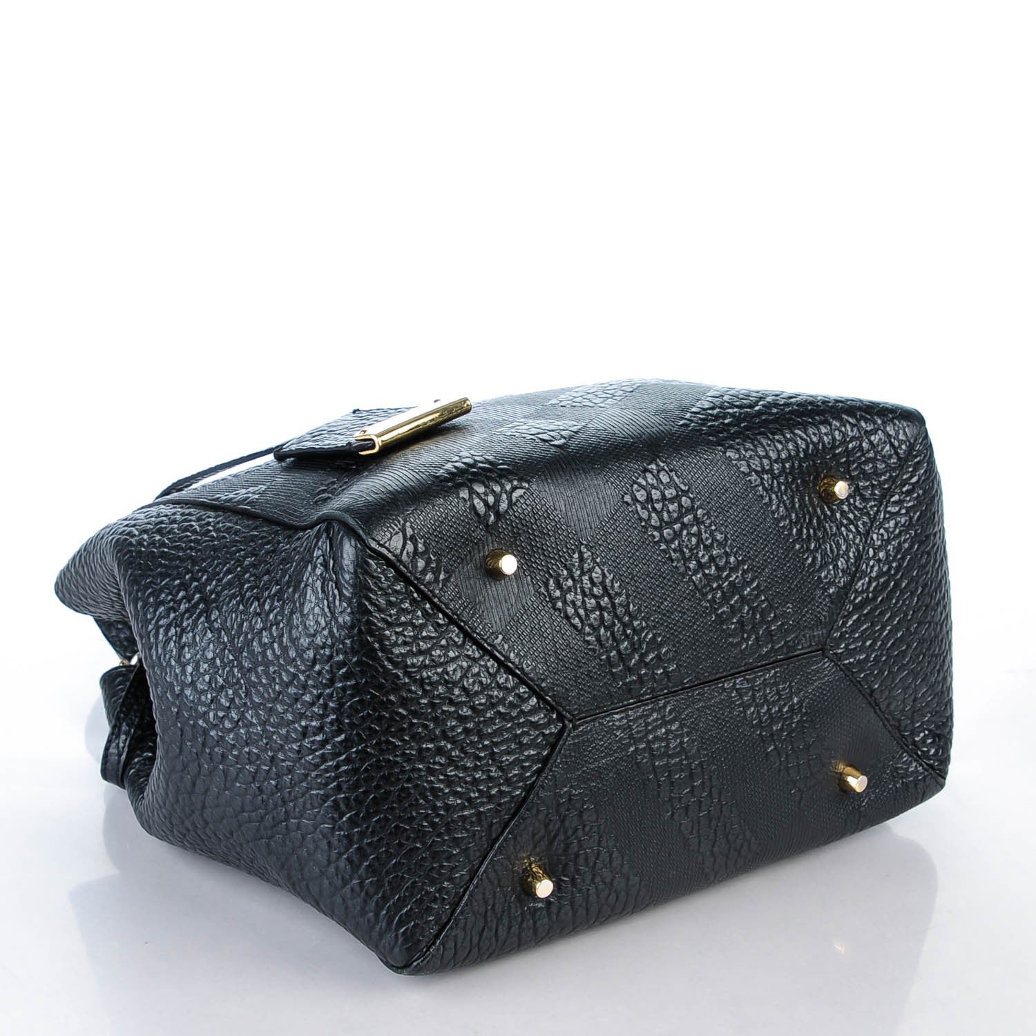Burberry Signature Grain Calfskin Check Embossed Small Canter Tote Black 5 of 9