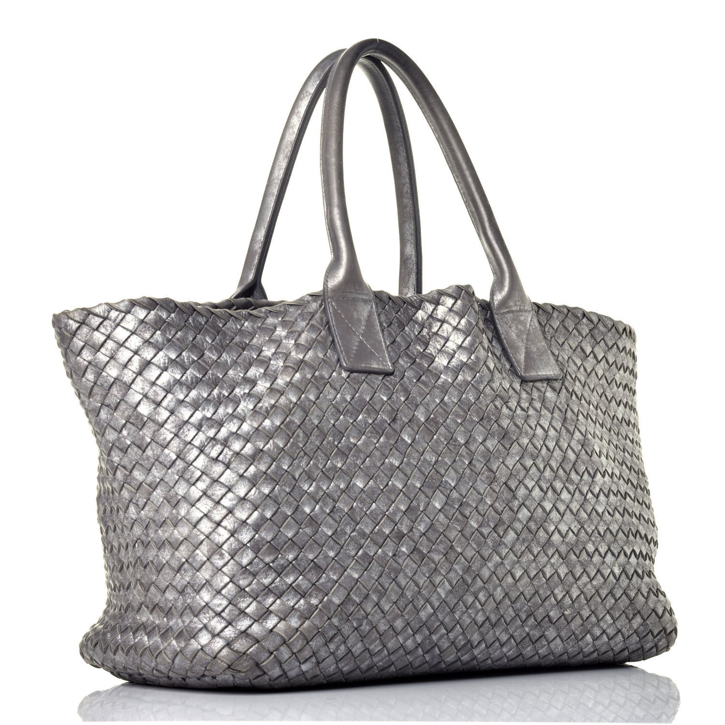 Metallic Nappa Intrecciato Medium Moon Cabat Silver