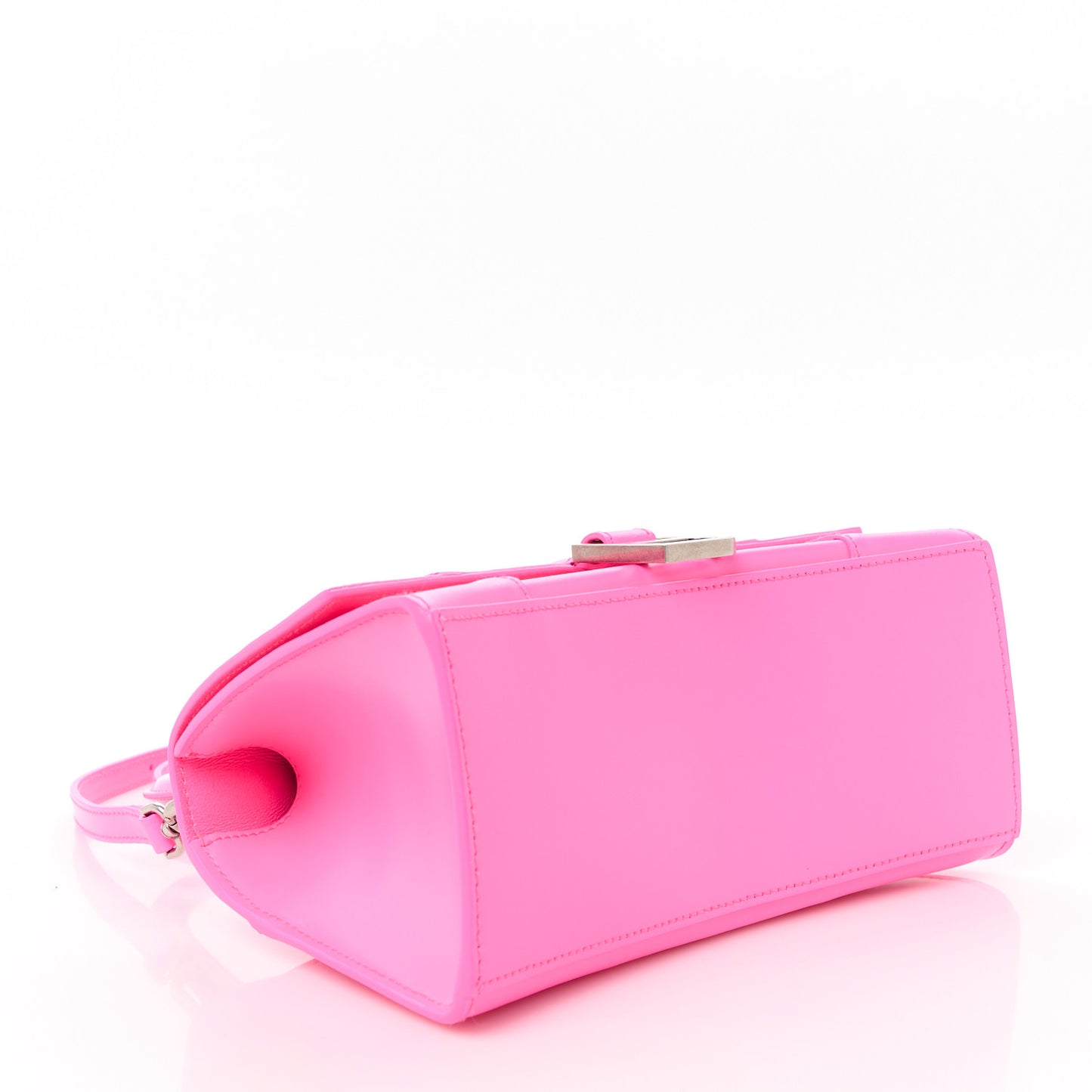 Shiny Box Calfskin Small Hourglass Top Handle Bag Fluo Pink