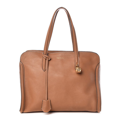 Alexander McQueen Pebbled Calfskin Large Skull Padlock Zip Around Tote Camel 1 of 14