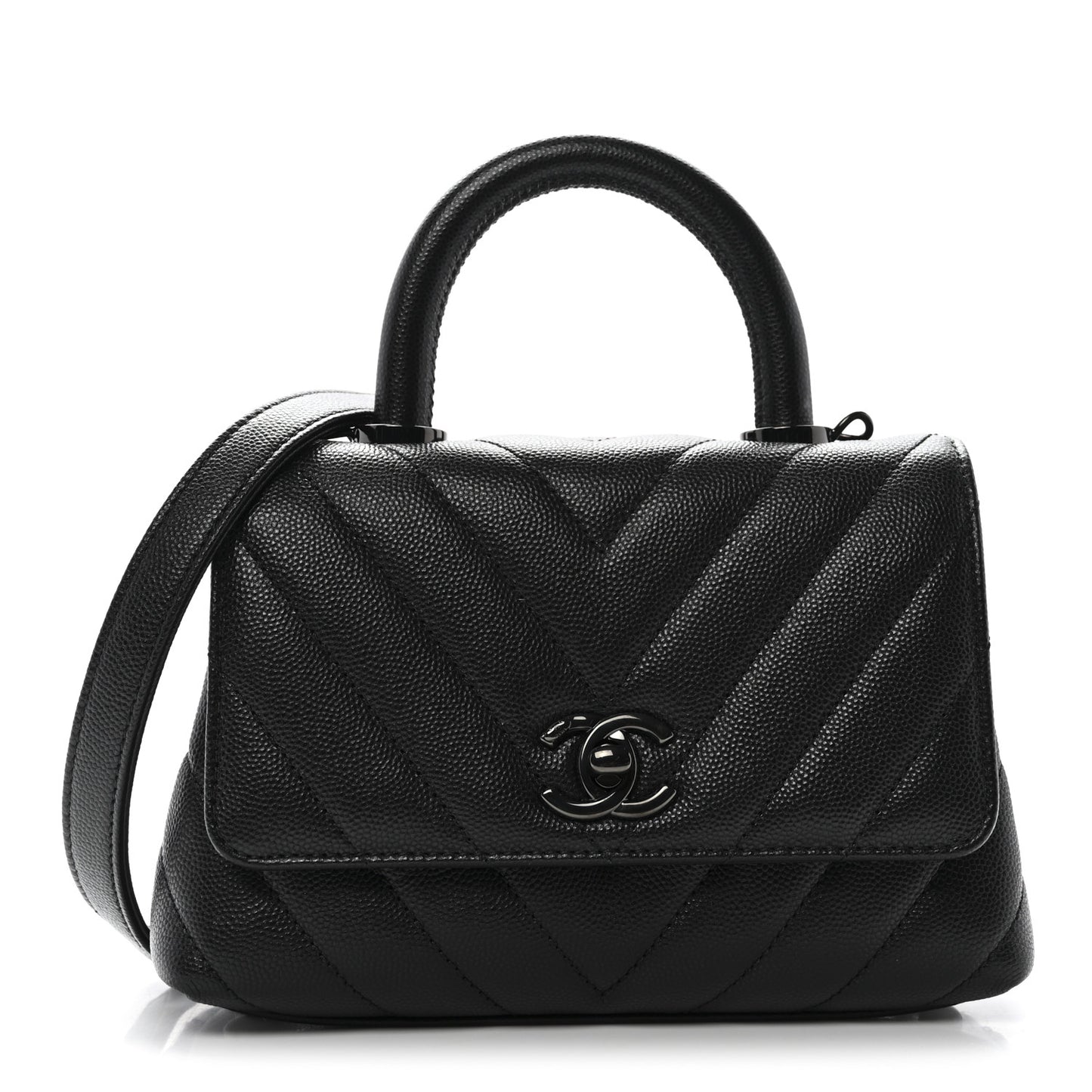 Caviar Chevron Quilted Extra Mini Coco Handle Flap So Black