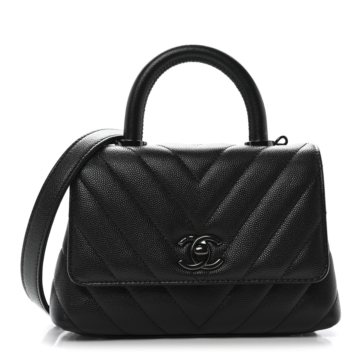 Chanel Caviar Chevron Quilted Extra Mini Coco Handle Flap So Black 1 of 11