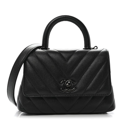 Chanel Caviar Chevron Quilted Extra Mini Coco Handle Flap So Black 1 of 11
