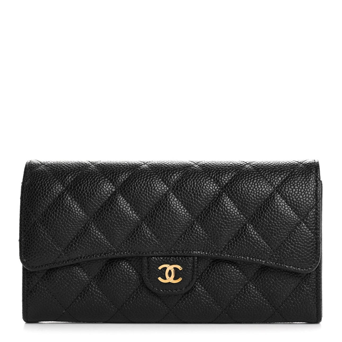 Caviar Quilted Large Gusset Flap Wallet Black
