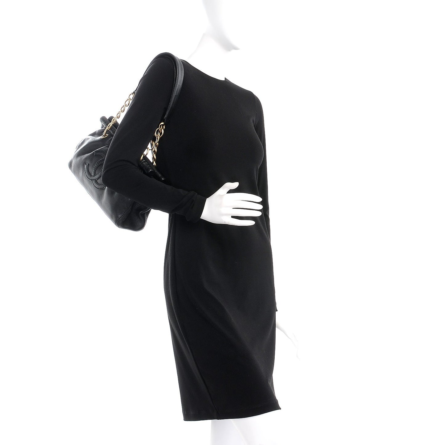 Grained Calfskin CC Framed Shoulder Bag Black