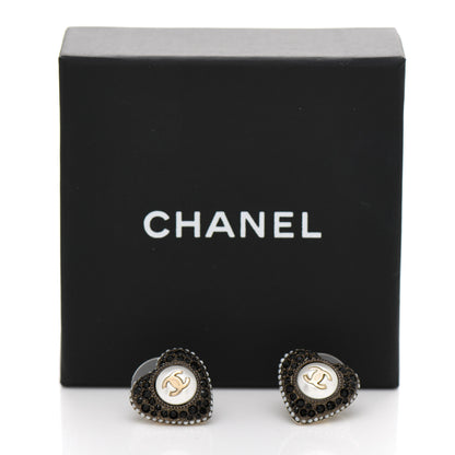 Chanel Pearl Crystal CC Heart Earrings Gold Black 5 of 5