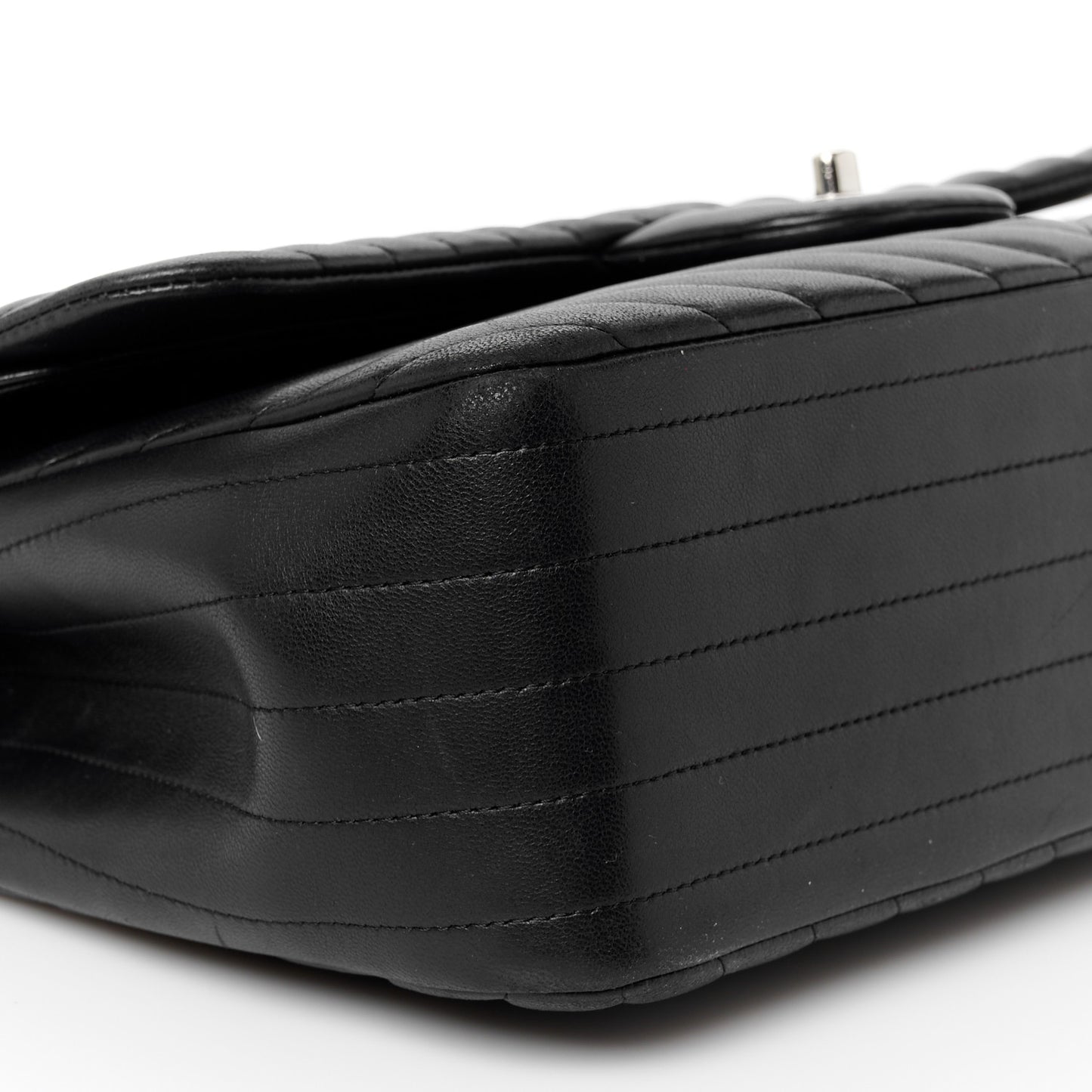 Lambskin Chevron Quilted Jumbo Double Flap Black