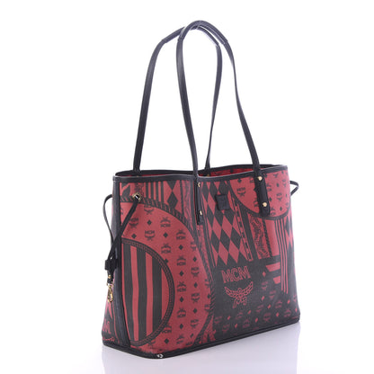 MCM Visetos Medium Project Reversible Shopper Tote Ruby Red Black 10 of 15