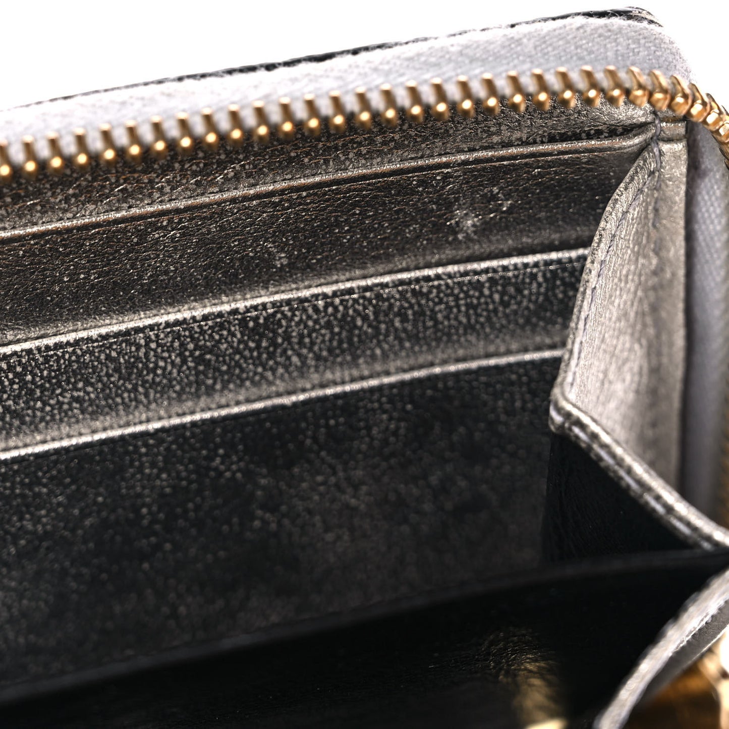 Laminated Lizard GG Marmont Zip-Around Wallet Silver