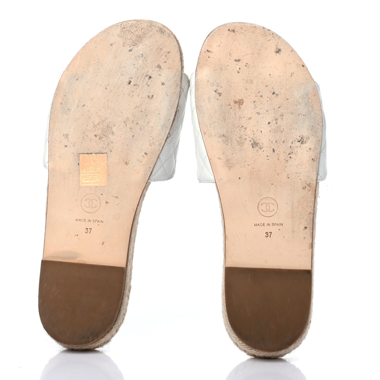 Lambskin Quilted CC Espadrille Slip On Sandals 37 White Beige