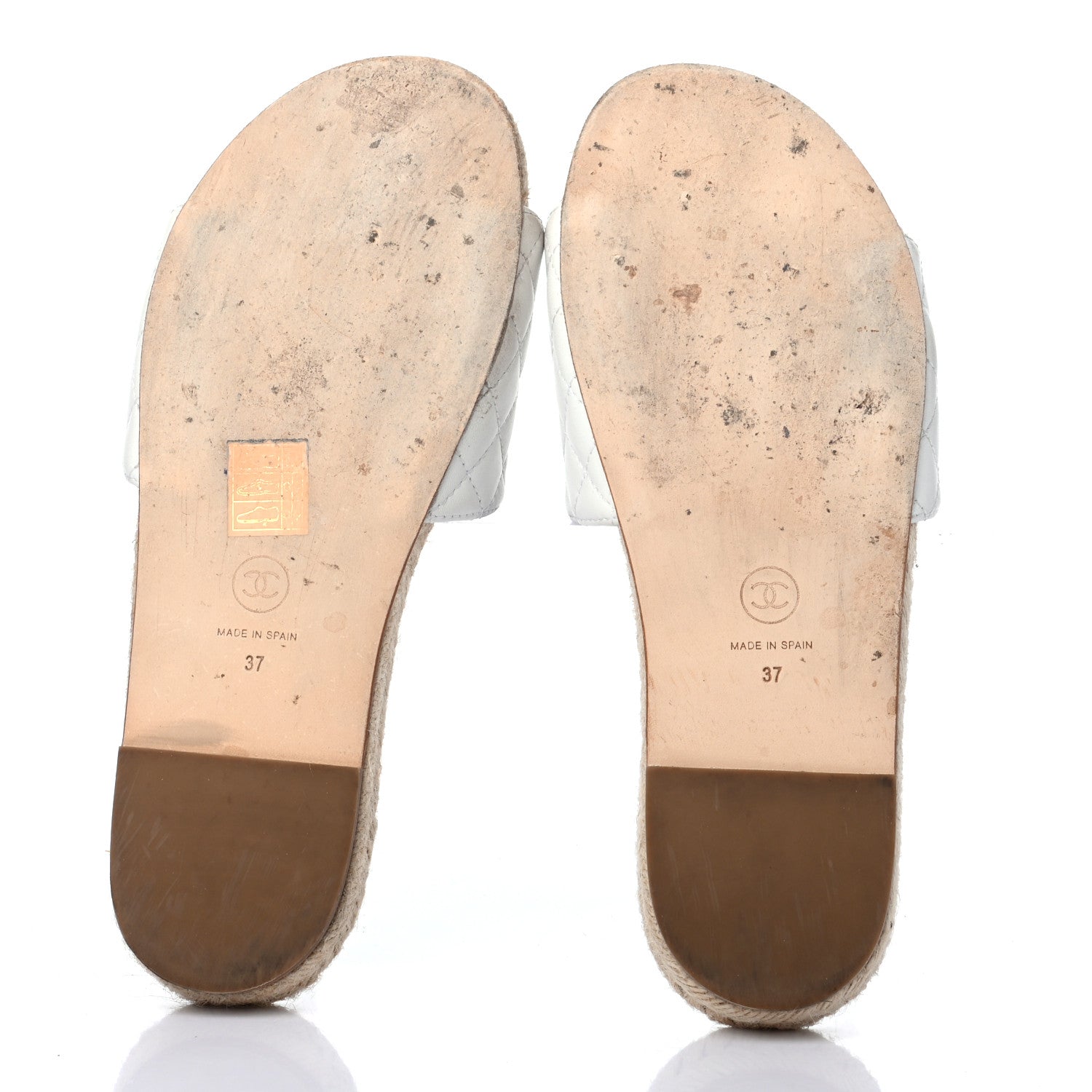 Chanel Lambskin Quilted CC Espadrille Slip On Sandals 37 White Beige 5 of 8