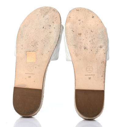 Chanel Lambskin Quilted CC Espadrille Slip On Sandals 37 White Beige 5 of 8