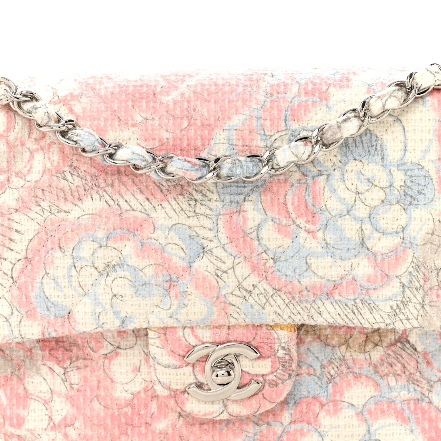 Chanel Tweed Quilted Camellia Medium Double Flap Ivory Multicolor 8 of 11