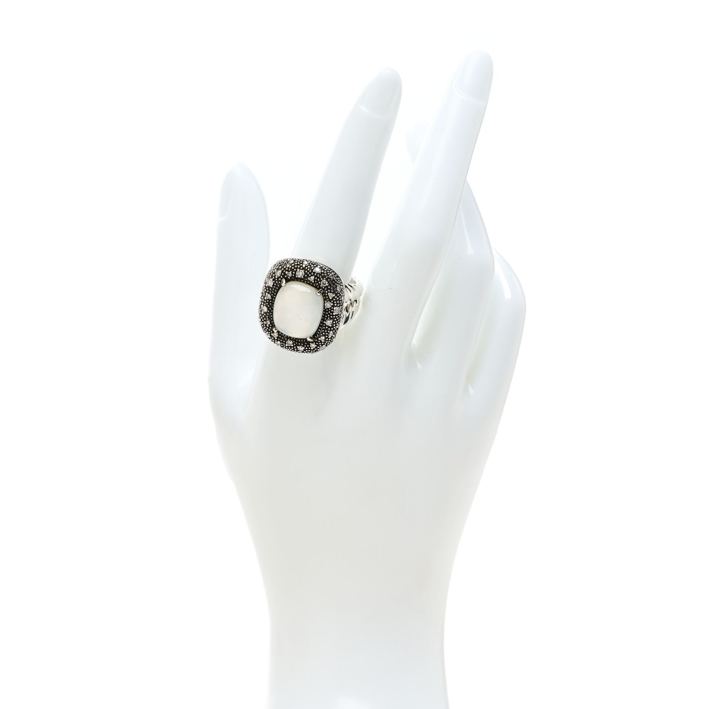 Sterling Silver Diamond Mother of Pearl Quartz 14mm Midnight Melange Ring 59 8.75