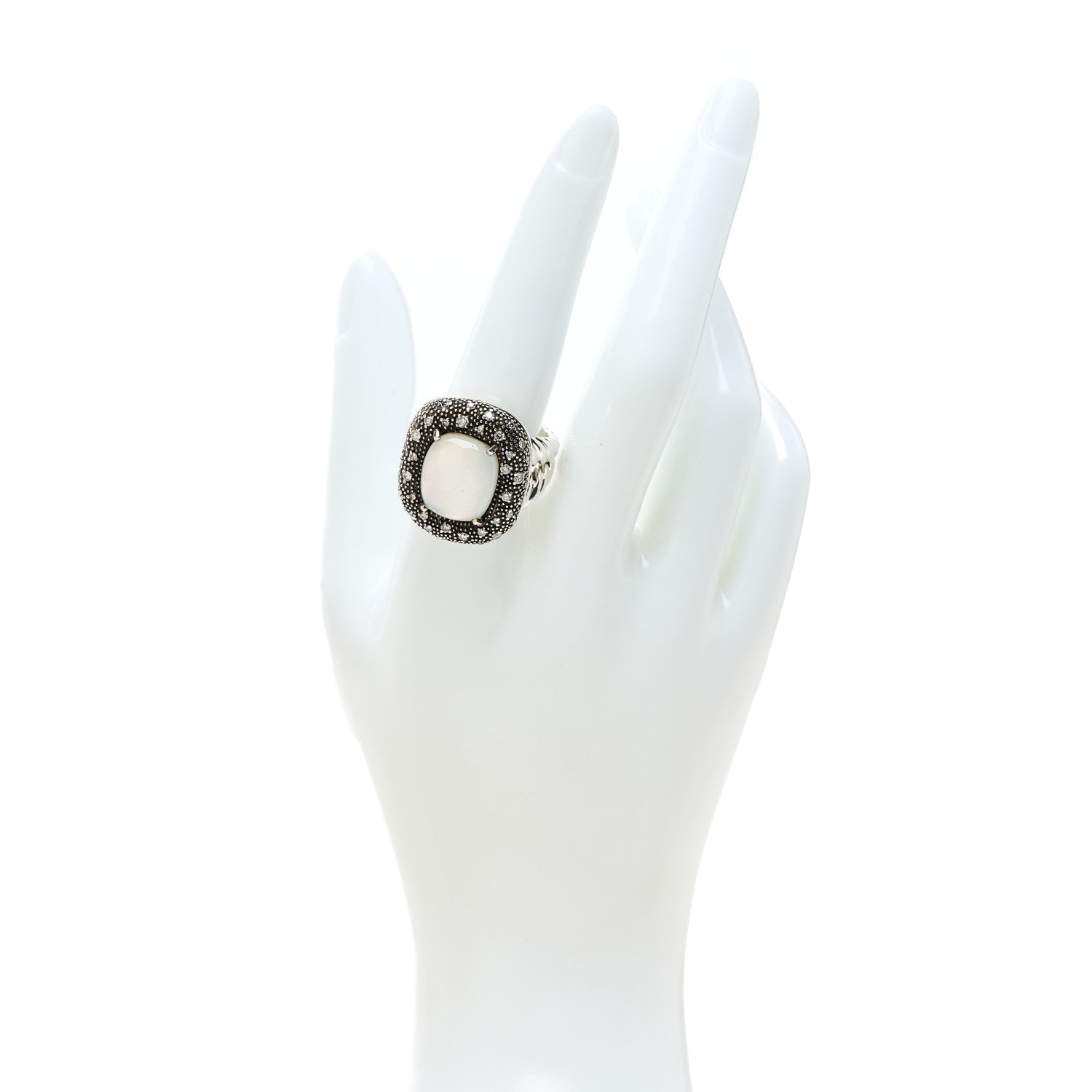 David Yurman Sterling Silver Diamond Mother of Pearl Quartz 14mm Midnight Melange Ring 59 8.75 2 of 5