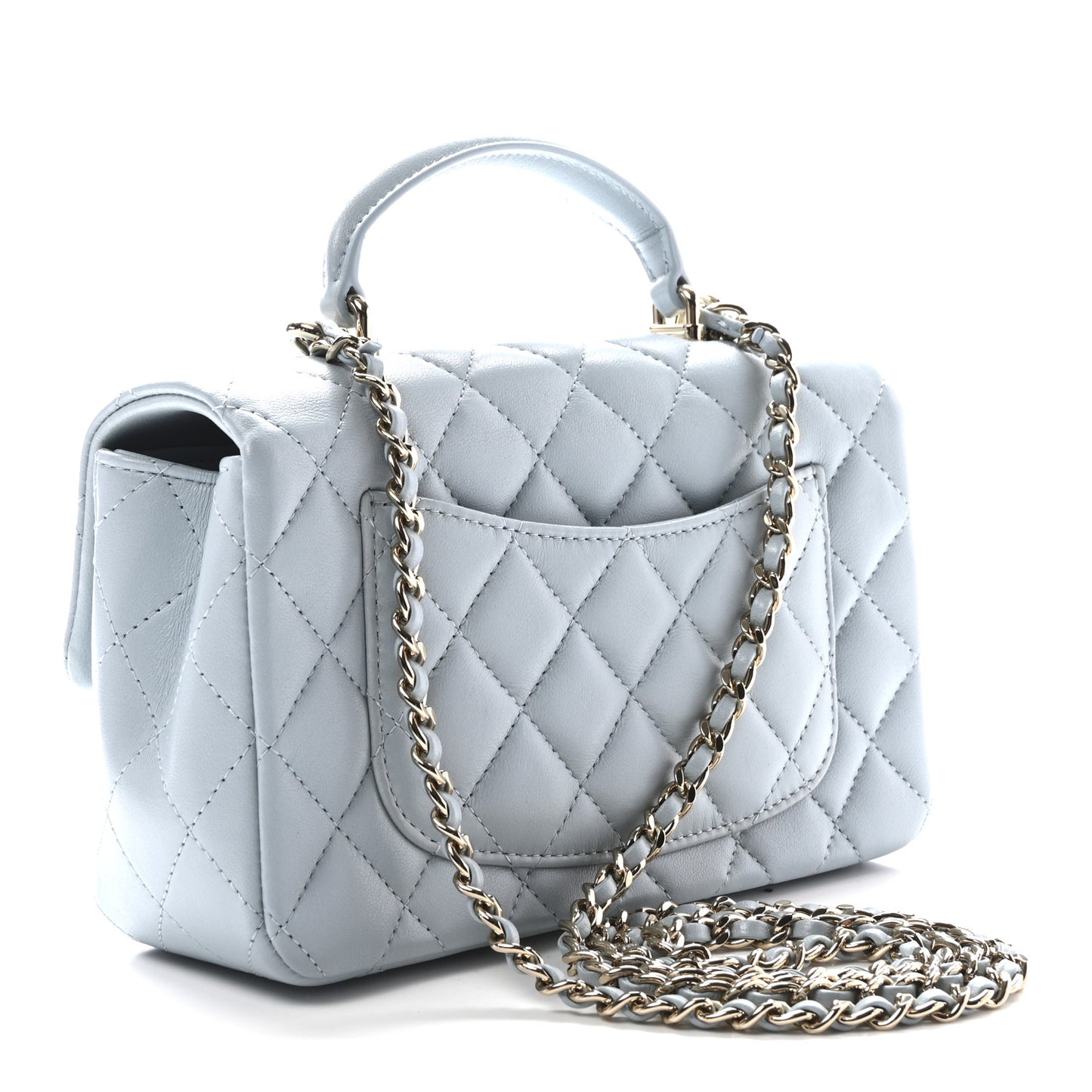 Lambskin Quilted Mini Top Handle Rectangular Flap Light Blue