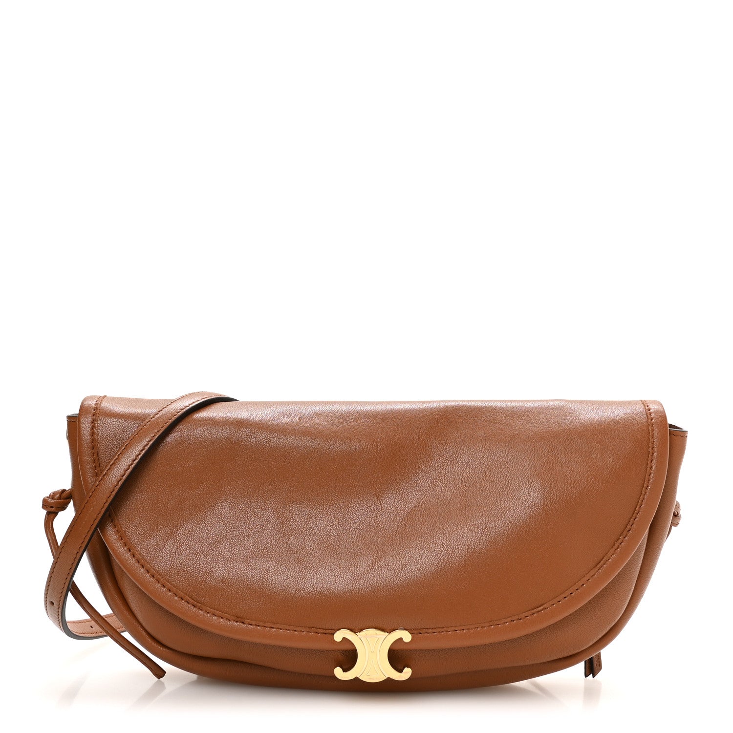 Celine Shiny Lambskin Soft Triomphe Little Half Moon Bag Soft Tan 1 of 11