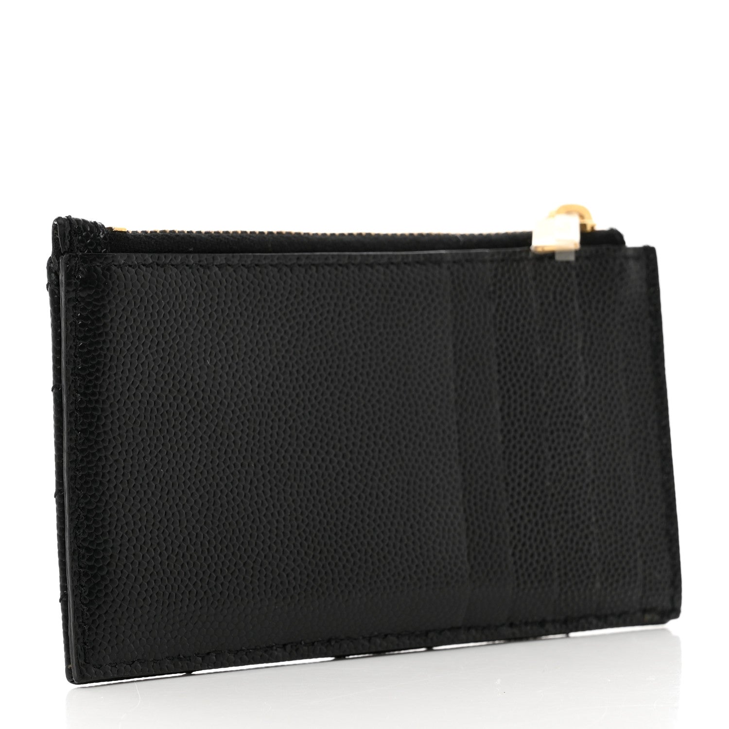 Saint Laurent Grain De Poudre Matelasse Chevron Monogram Fragments Zippered Card Case Black 3 of 6