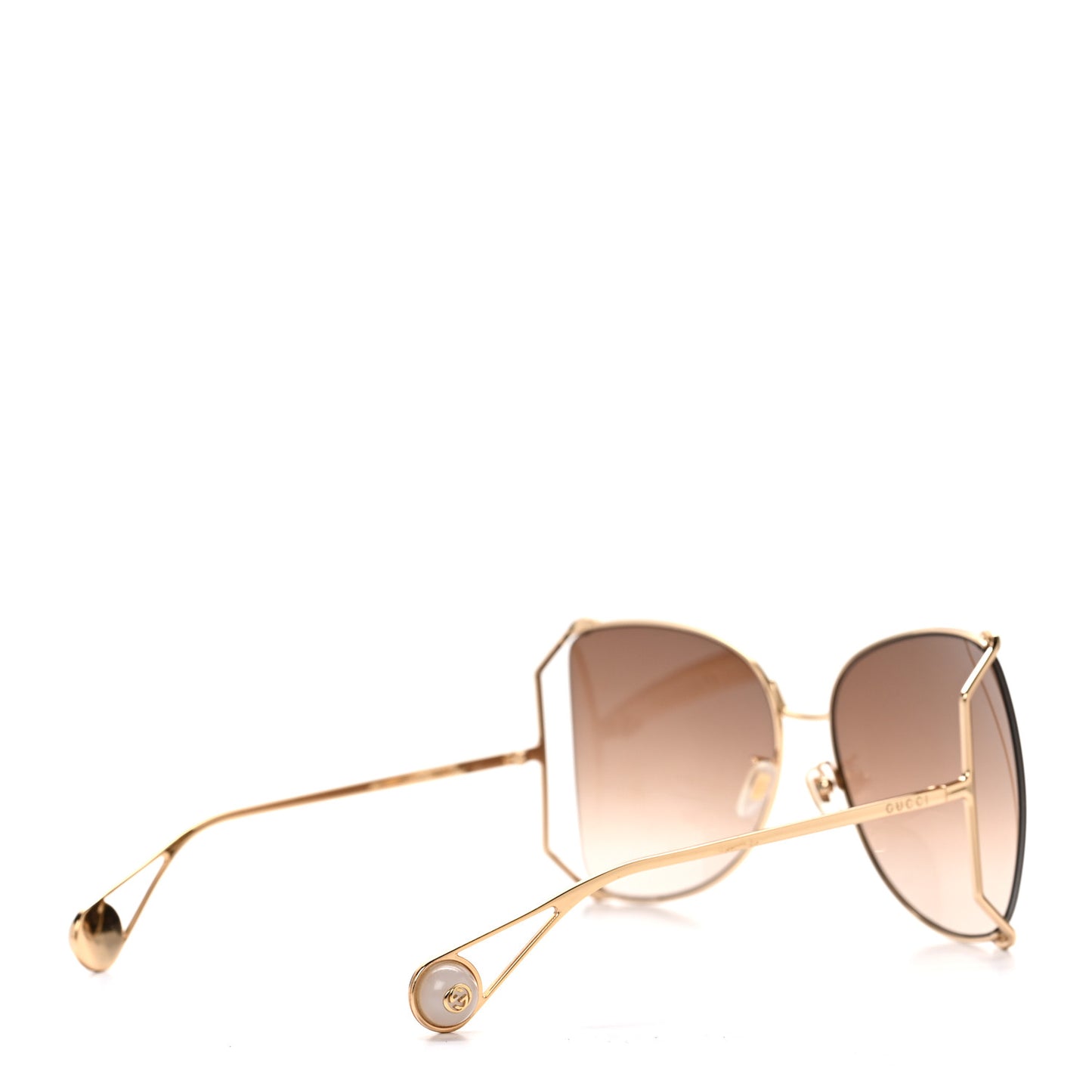 Oversized Round Sunglasses GG0252S Gold Brown