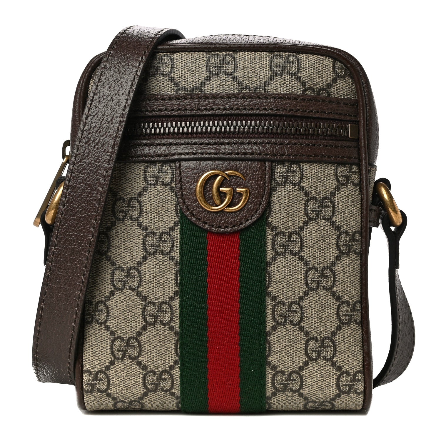 Gucci GG Supreme Monogram Web Mini Ophidia Messenger Brown 1 of 11