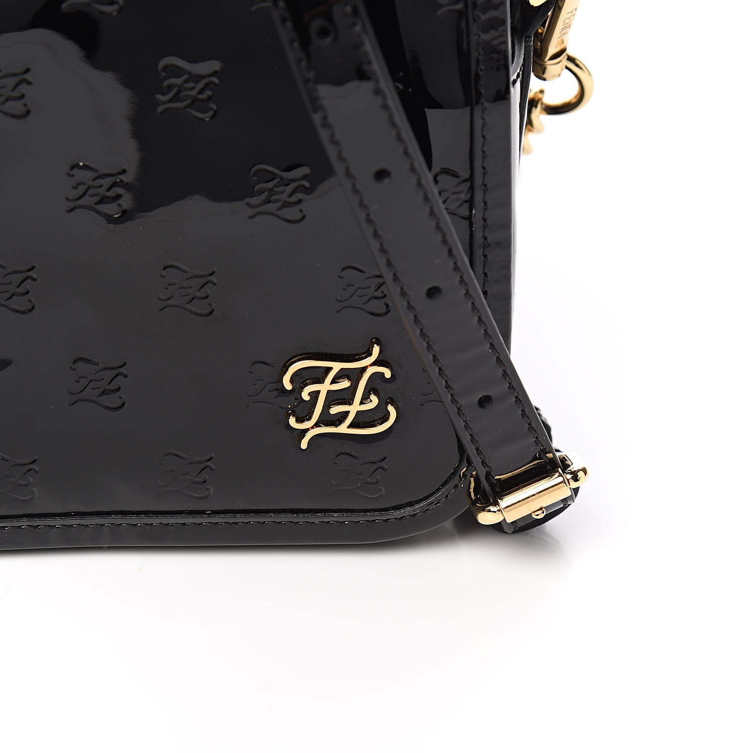 Fendi Vitello Vernice Mou Karligraphy Embossed Camera Case Black 10 of 10