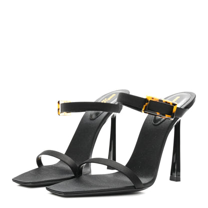 Saint Laurent Satin Oud Buckle Sandals 39 Black 4 of 10
