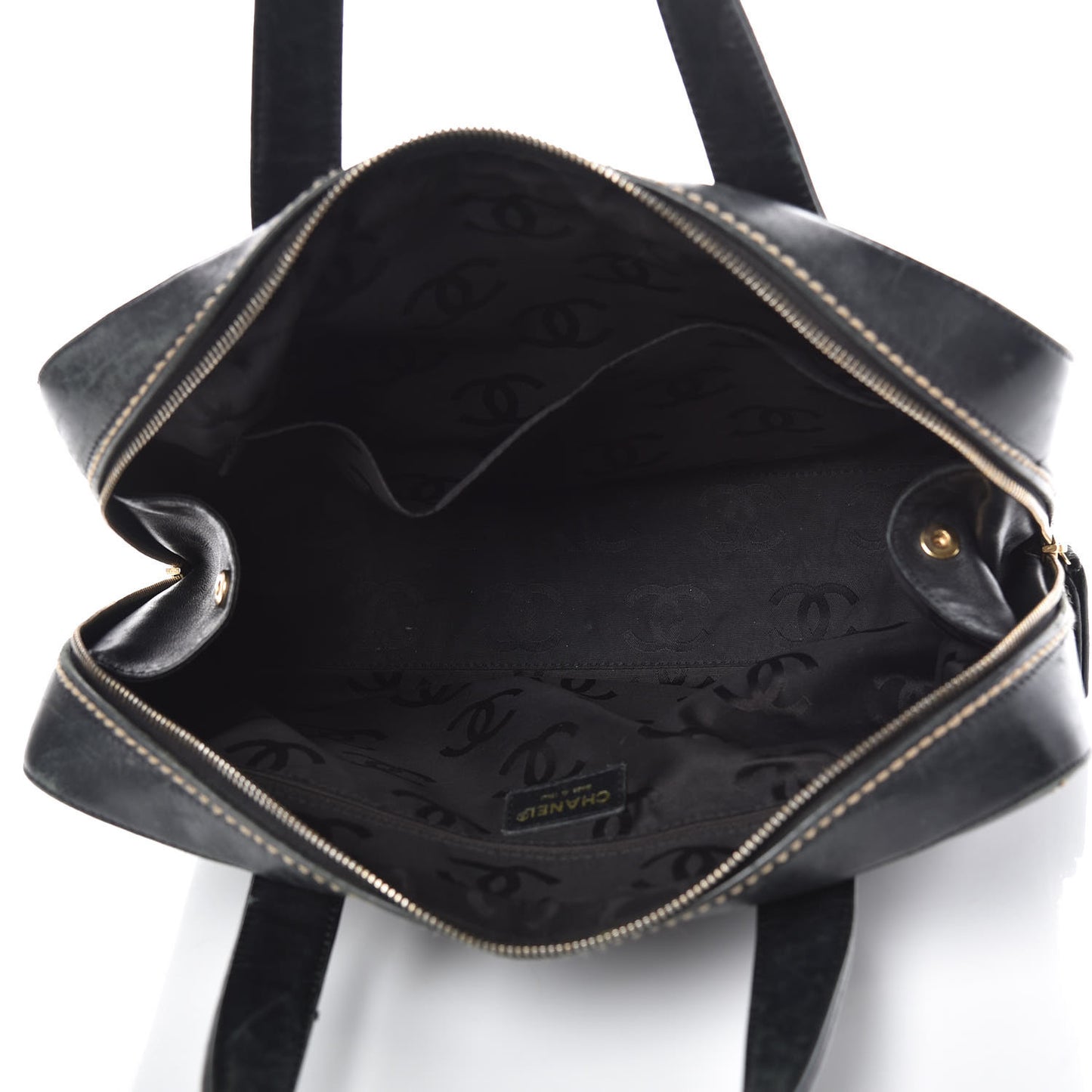 Calfskin Wild Stitch Top Handle Bag Black
