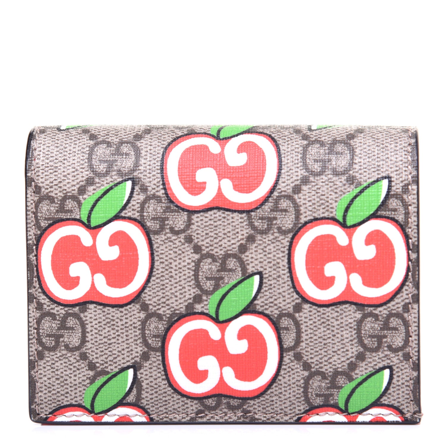 Gucci GG Supreme Monogram Apple Card Case Wallet Beige Multicolor Lobster Red 1 of 11
