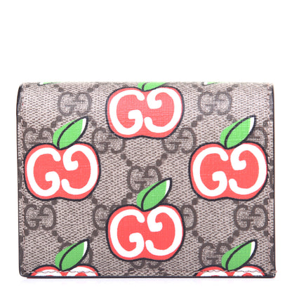 Gucci GG Supreme Monogram Apple Card Case Wallet Beige Multicolor Lobster Red 1 of 11