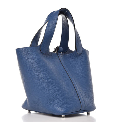 Hermes Taurillon Clemence Picotin Lock 18 PM Bleu Agate 3 of 7