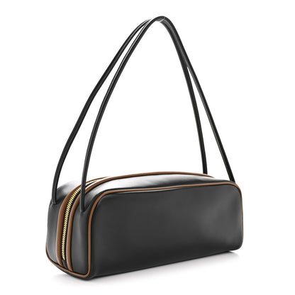Prada Soft Calfskin Swing Shoulder Bag Black Hazelnut 3 of 12