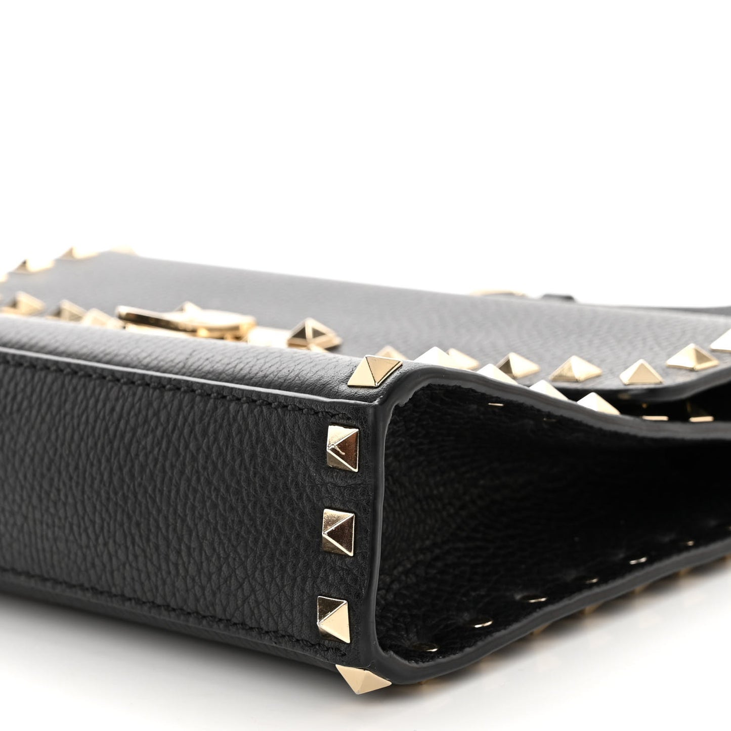 Pebbled Calfskin Medium Rockstud Flip Lock Crossbody Bag Black