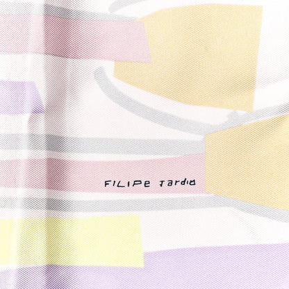 Hermes Silk Jersey Sea Surf and Fun Scarf 90 Rose Pale Mauve Jaune Soufre 5 of 6