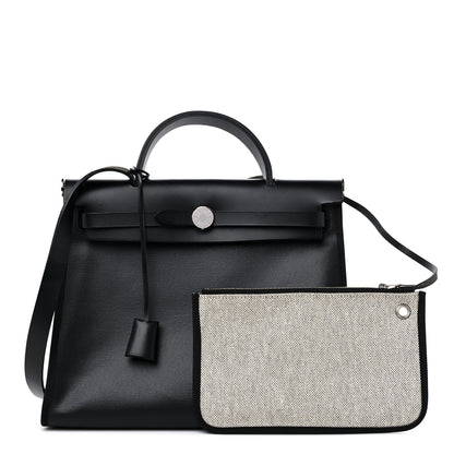 Hermes Toile H Berline Vache Hunter Herbag Zip PM 31 Black Ecru 1 of 11