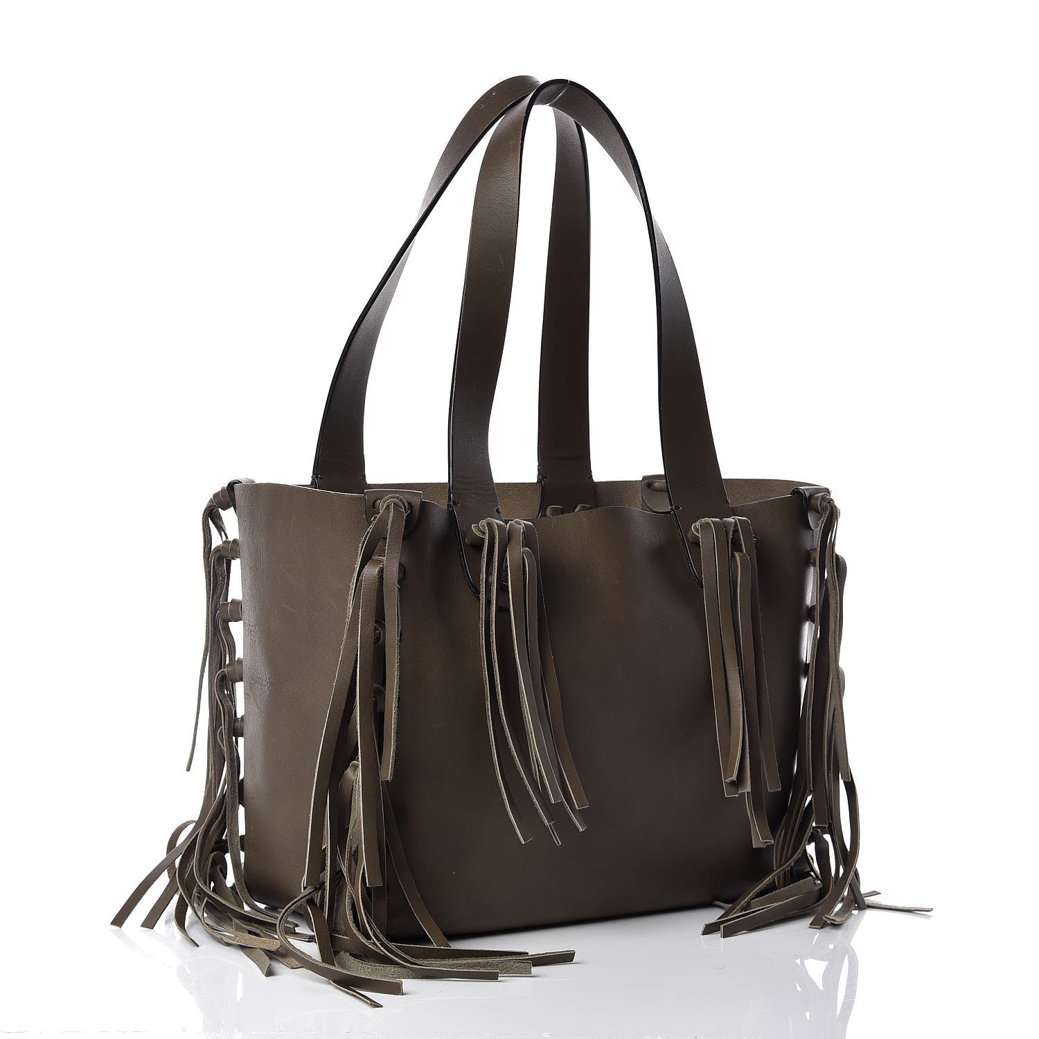 Valentino Garavani Grained Calfskin Small C-Rockee Fringe Tote Army Green 3 of 12