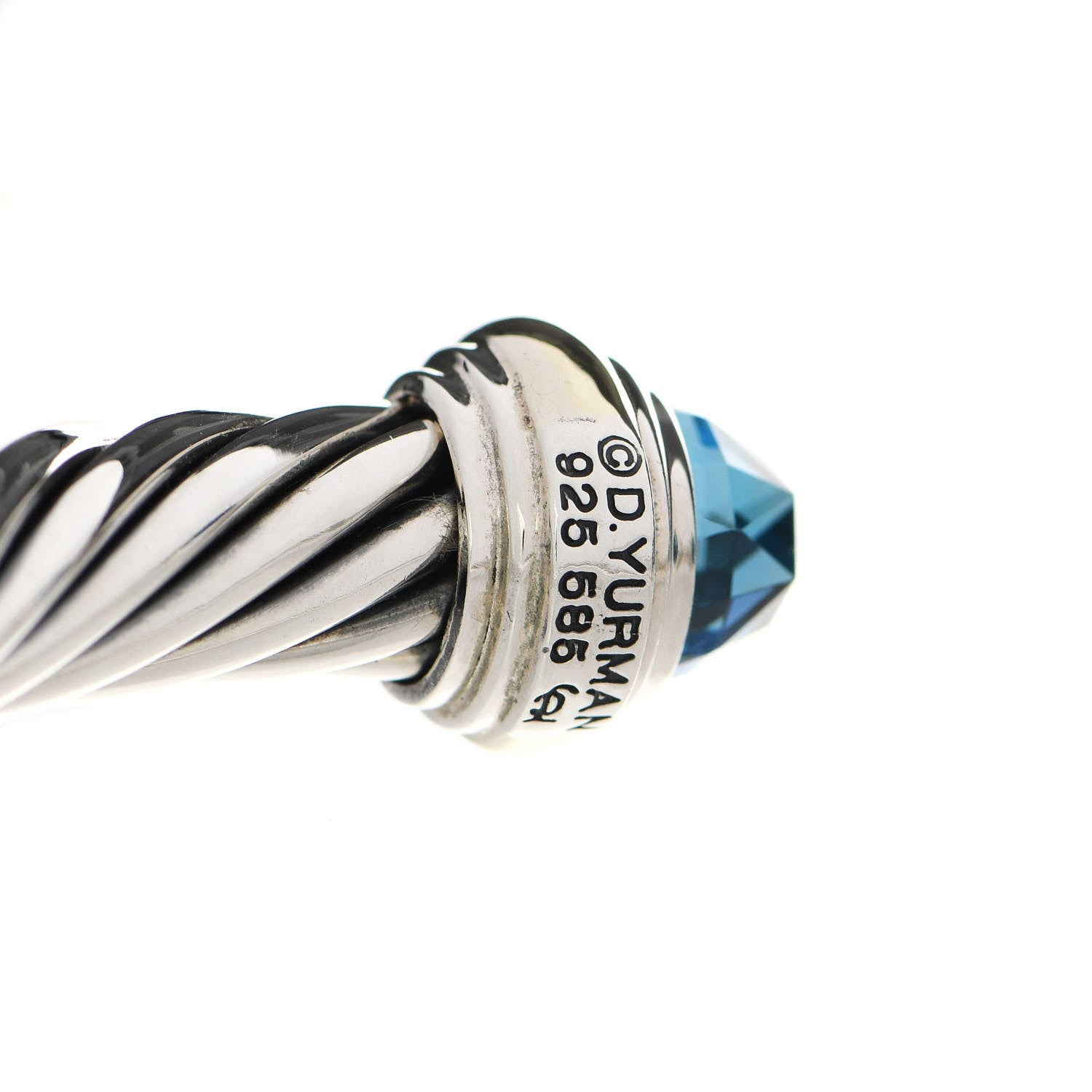 David Yurman Sterling Silver 14K Yellow Gold Blue Topaz 7mm Cable Classics Bracelet 3 of 4