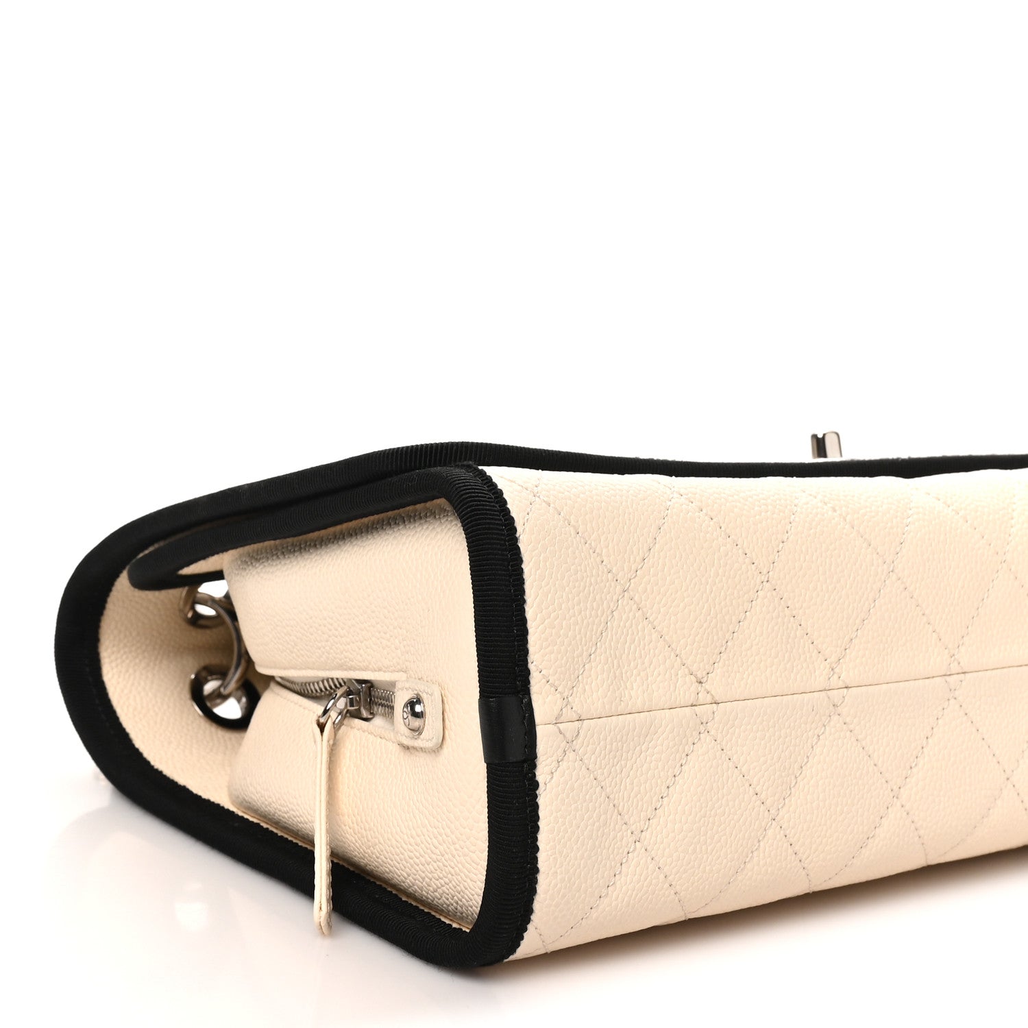 Chanel Caviar Grosgrain Quilted Top Handle CC Flap Beige Black 8 of 9