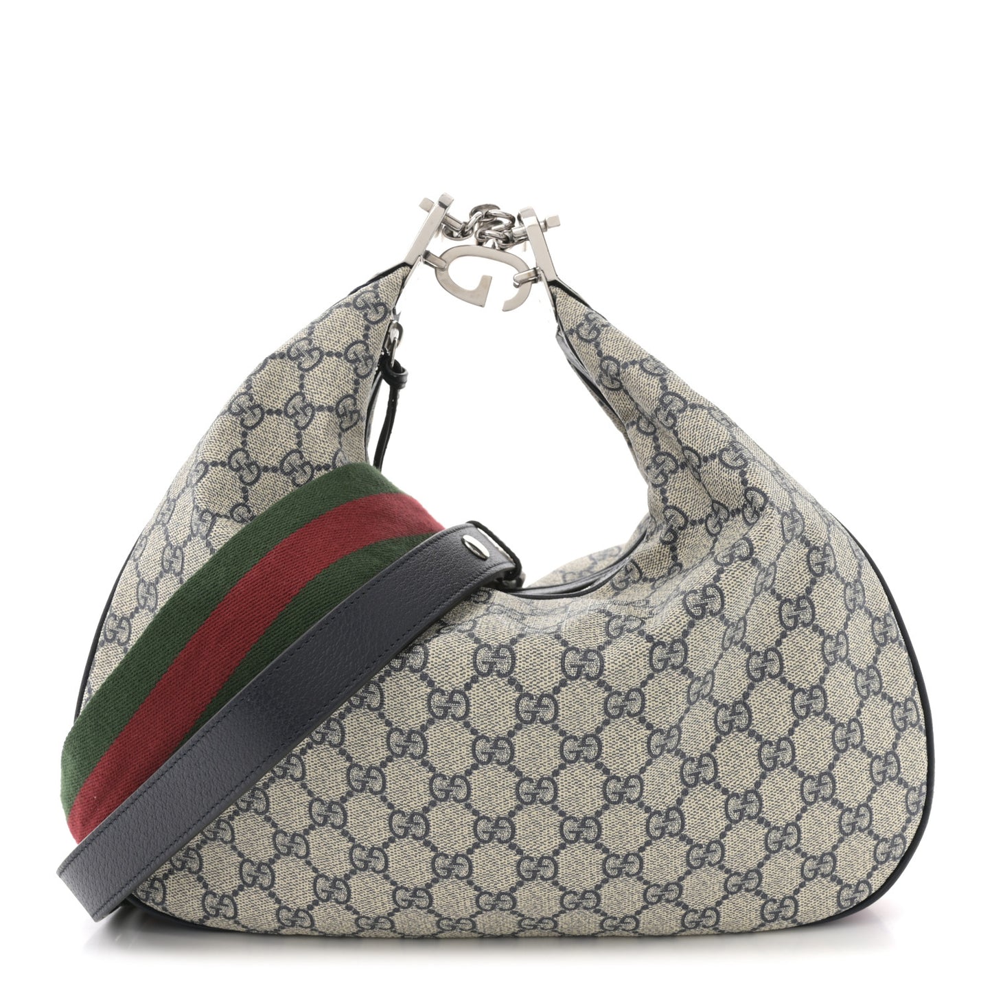 GG Supreme Monogram Textured Calfskin Web Large Attache Shoulder Bag Beige Blue