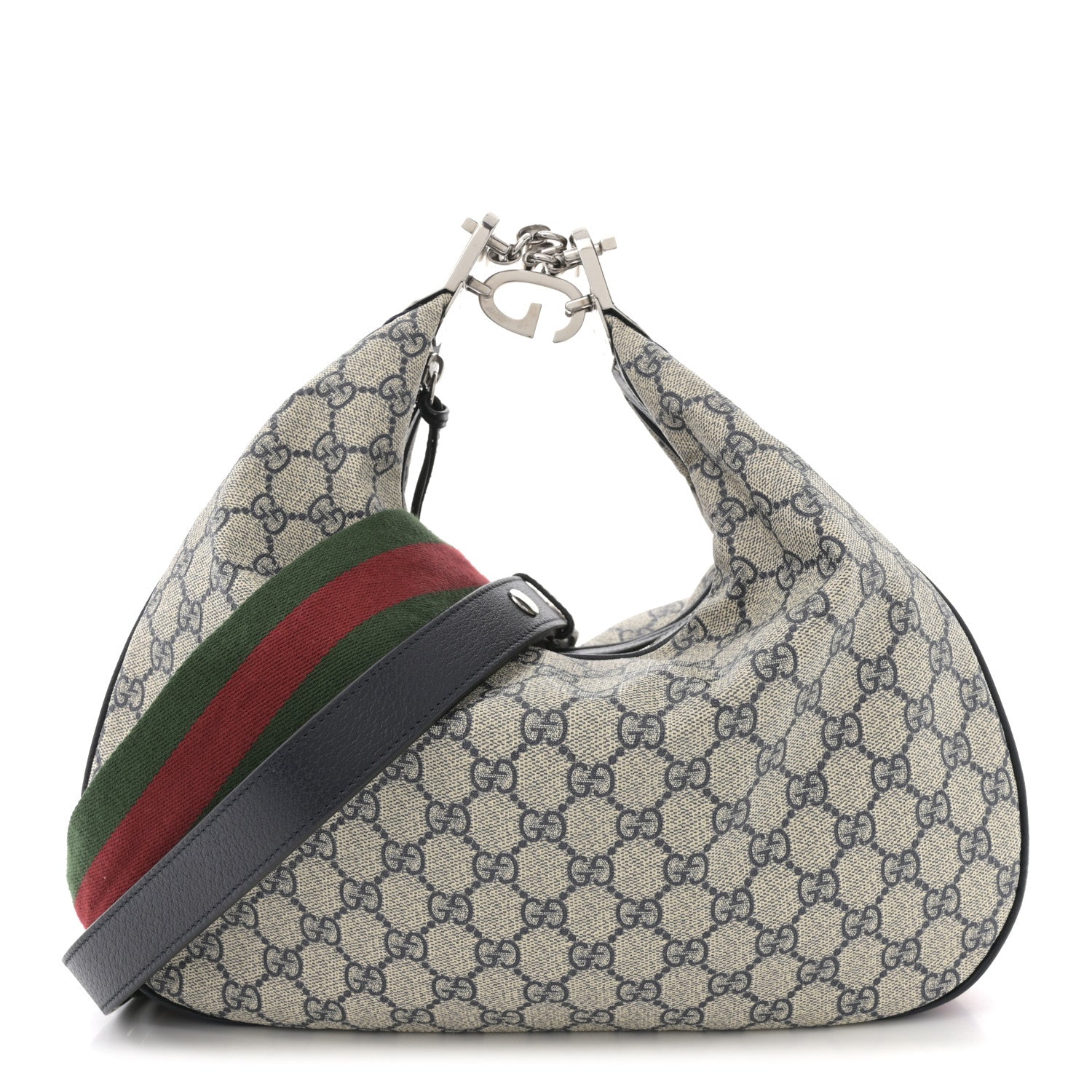 Gucci GG Supreme Monogram Textured Calfskin Web Large Attache Shoulder Bag Beige Blue 1 of 10
