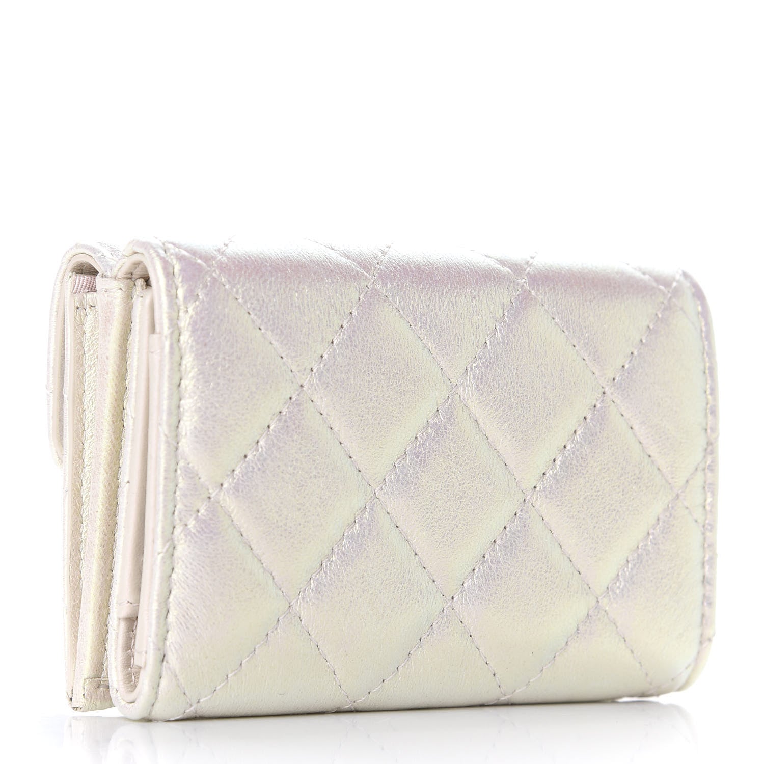 Chanel Iridescent Lambskin Quilted Double Flap Wallet Ivory 3 of 8