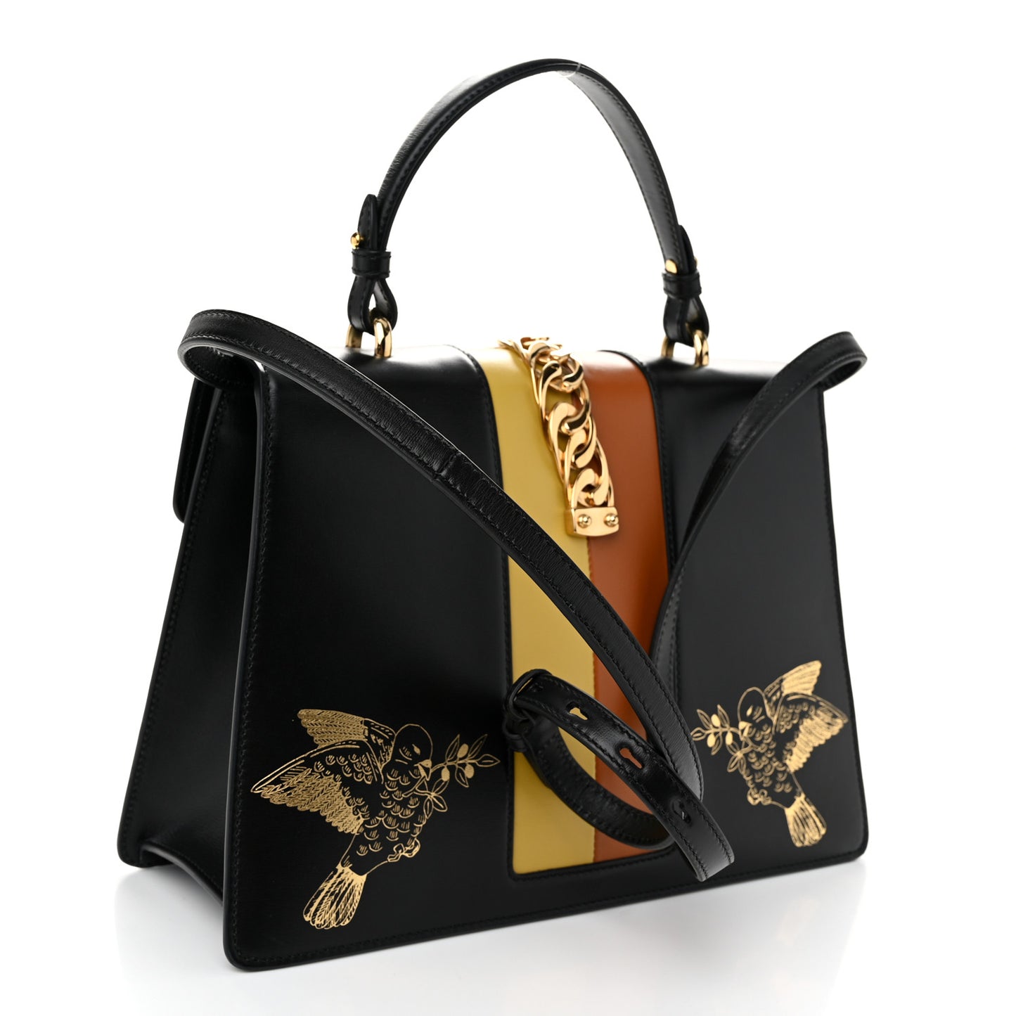 Calfskin Gold Sun Medium Sylvie Top Handle Bag Black
